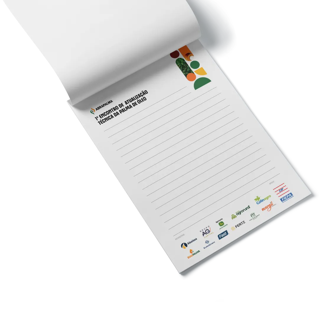 Design de bloco de anotações para a a Abrapalma